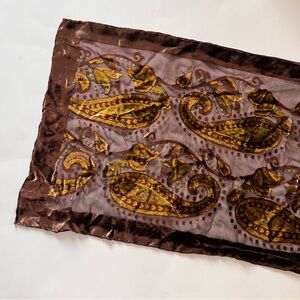 EUC Velvet Silk Burnout Scarf Formal Elegant Brown Gold Green Purple Paisley 61”